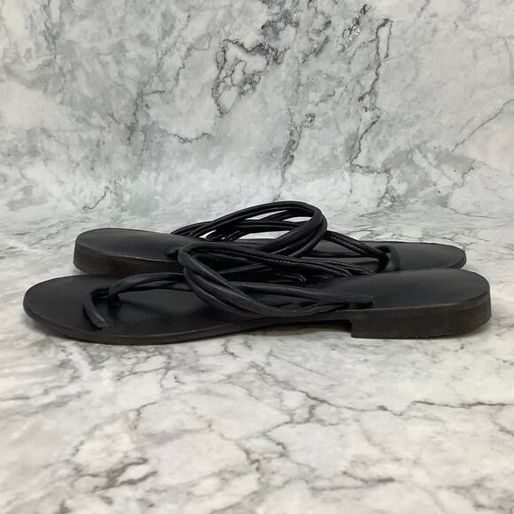 Free People Size 38.5 Black Kayla Soft Leather Strappy Flat Sandals N22-3 - Picture 4 of 9
